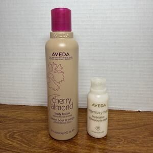 AVEDA ~ CHERRY ALMOND 6.7 OZ & Travel Rosemary Mint Body Lotion Set